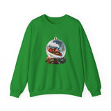 Flat lay of the Christmas Train Snow Globe Sweatshirt alongside holiday treats and decorations, capturing the spirit of the season.