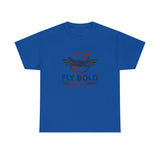 Model wearing Fly Bold Graphic Tee with airplane graphic, perfect for the airshow.