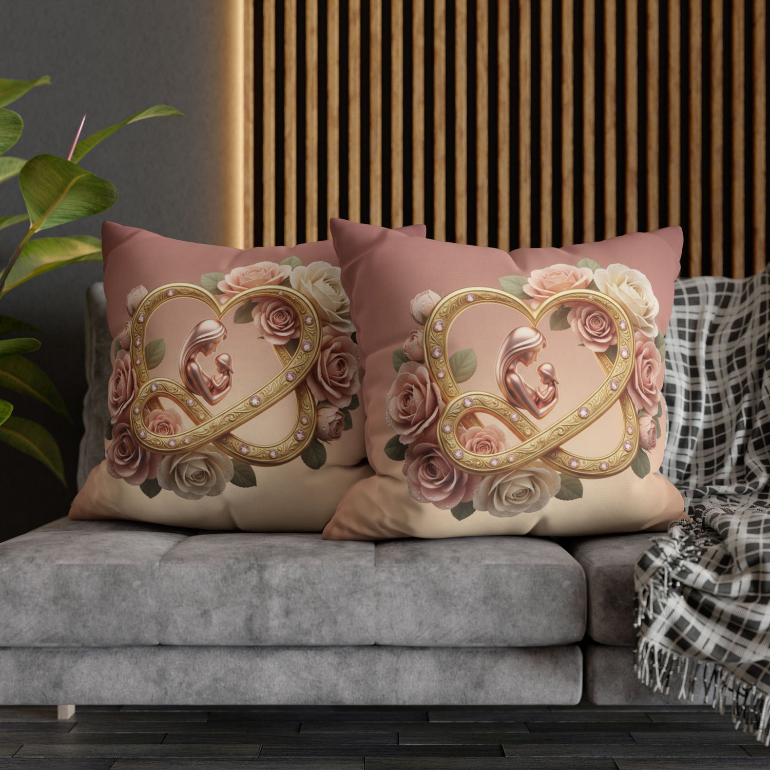 Mother &amp; Baby Heart Decorative Pillowcase — Floral Rose Infinity Design