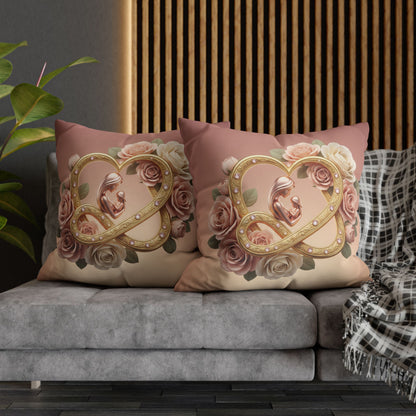 Mother &amp; Baby Heart Decorative Pillowcase — Floral Rose Infinity Design