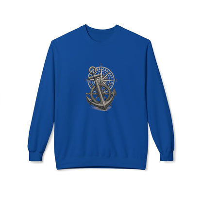 Nautical Anchor &amp; Compass Crewneck Sweatshirt Maritime Emblem US