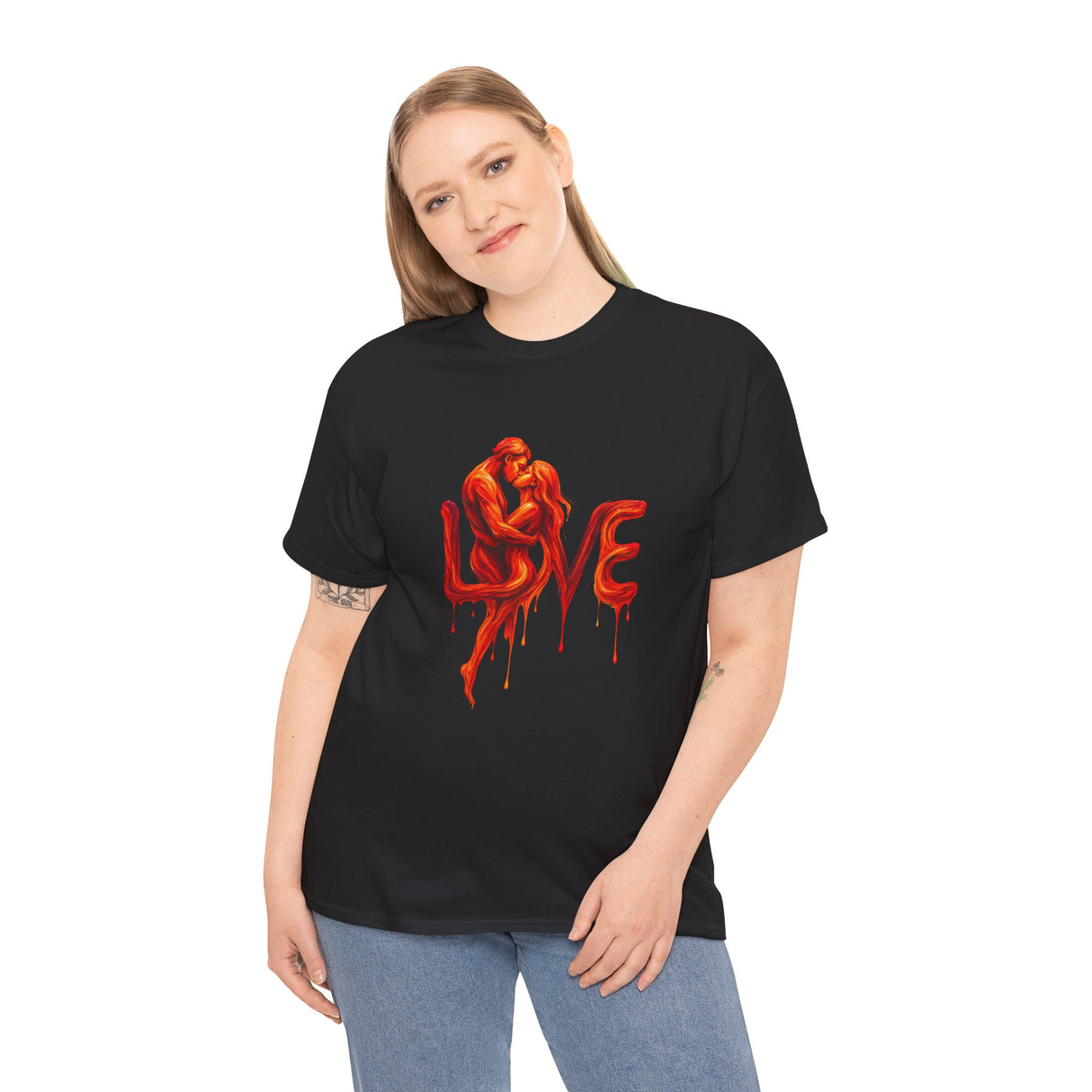 Illustrative image of Love Silhouette T-Shirt - Romantic Dripping Heart Design styled in a creative way.