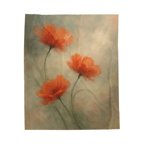 Velveteen Plush Blanket — Watercolor Poppies Floral Throw, Soft Cozy Gift for Home & Mother’s Day