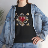 Ace of Hearts T-Shirt displayed with jeans and a jacket, showing versatile styling options for everyday wear.