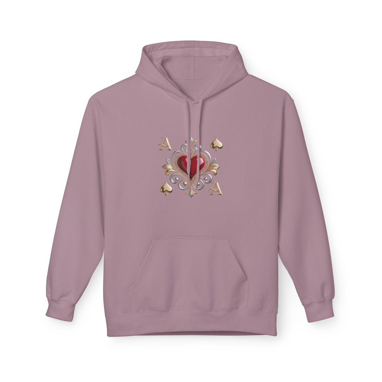Person relaxing in Ace of Hearts Decorative Hoodie, demonstrating its casual and cozy appeal.