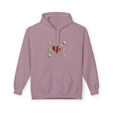 Person relaxing in Ace of Hearts Decorative Hoodie, demonstrating its casual and cozy appeal.