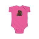 Baby Bodysuit — Cute Christmas Puppy with Tree & Presents displayed on a festive background perfect for newborn holiday celebrations.