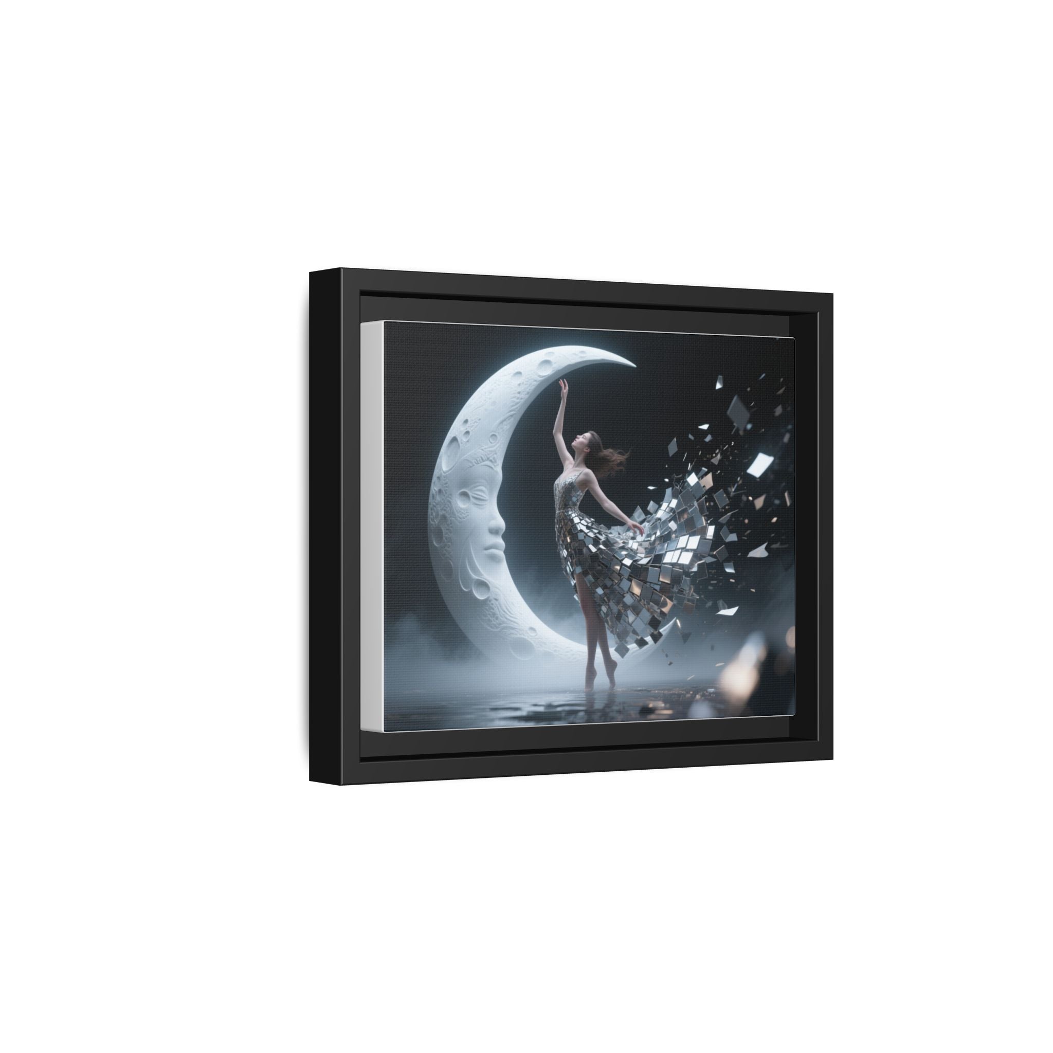 Framed Matte Canvas Art — Dancer &amp; Moon Surreal Wall Decor adding a tranquil touch to contemporary home decor.