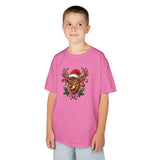 Model wearing Kids Christmas Reindeer Tee — Cute Santa Hat Rudolph Holiday Shirt during a holiday celebration.