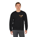 Back view of the Crewneck Sweatshirt with a Medieval Knight & Eagle Graphic, highlighting a cinematic warrior design.