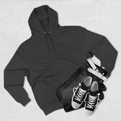 Aviator Three-Panel Hoodie laying flat, highlighting its soft fleece interior and color.