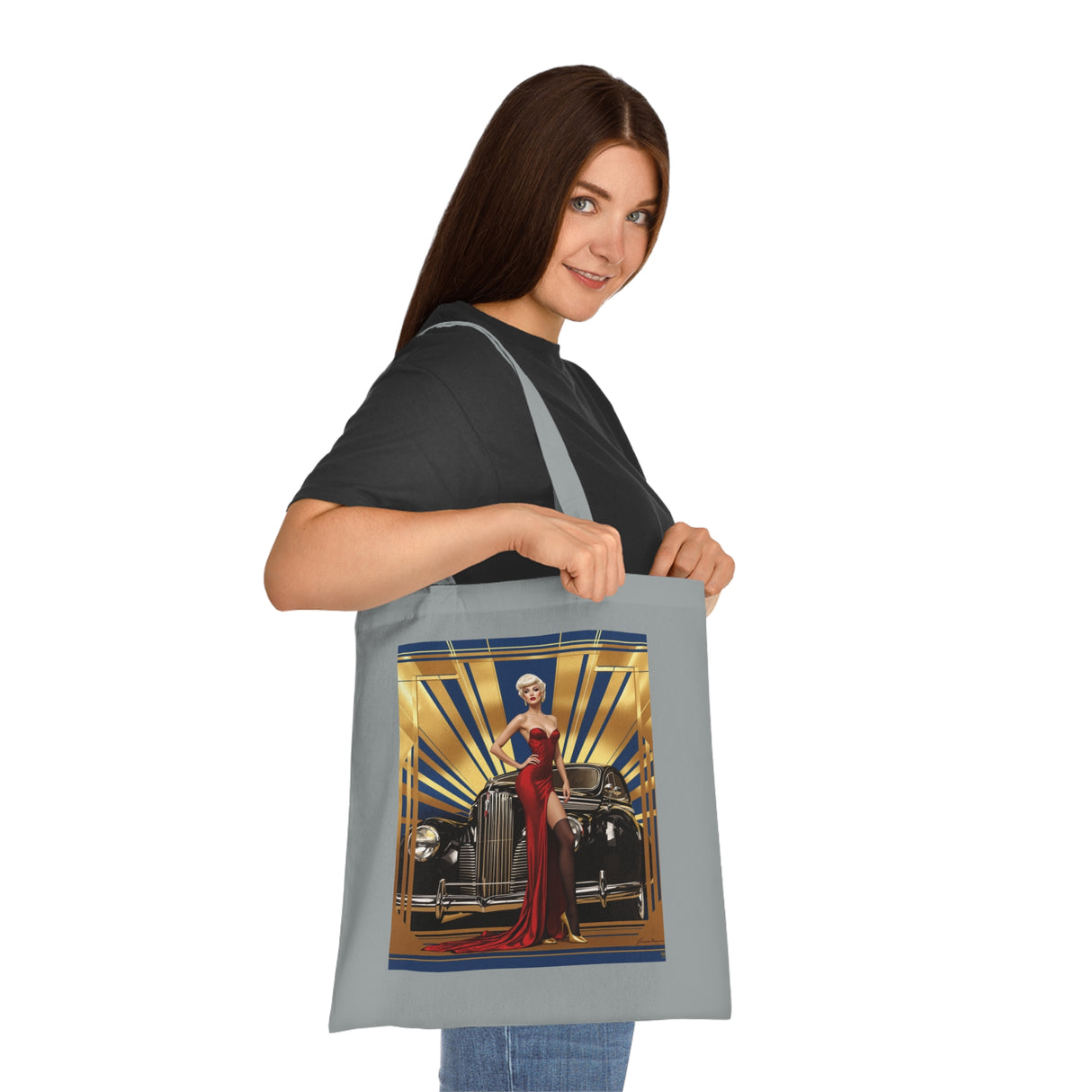 Vintage Glamour Cotton Tote Bag featuring double-sided artistic design.