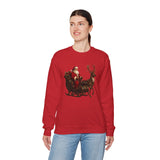 Close-up of the ribbed collar and tear-away label of the Winter Art Vintage Santa Sleigh Crewneck Sweatshirt, designed for comfort.