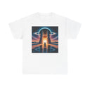 Back of the Cosmic Gateway Tee — Sci-Fi Sunset Portal Graphic T-Shirt featuring a comfortable fit and clear print.