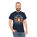 Cosmic Gateway Tee — Sci-Fi Sunset Portal Graphic T-Shirt showing the front design with a dreamy sci-fi landscape.