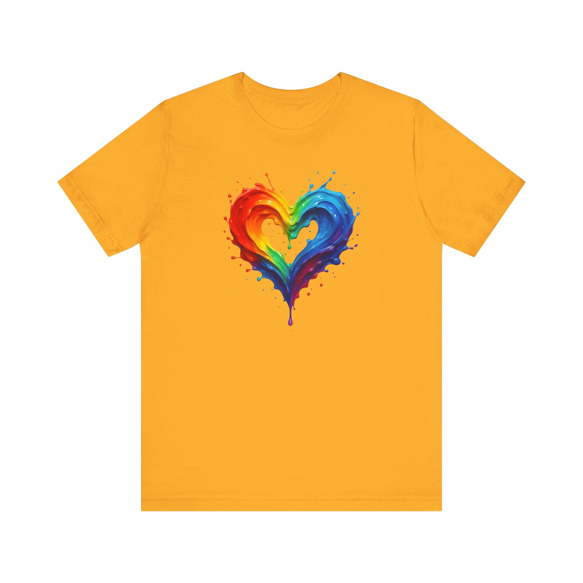 Rainbow Heart Ladies Shirt Jersey Short Sleeve Tee - Vibrant heart design showcased on the front.