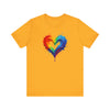 Rainbow Heart Ladies Shirt Jersey Short Sleeve Tee - Vibrant heart design showcased on the front.