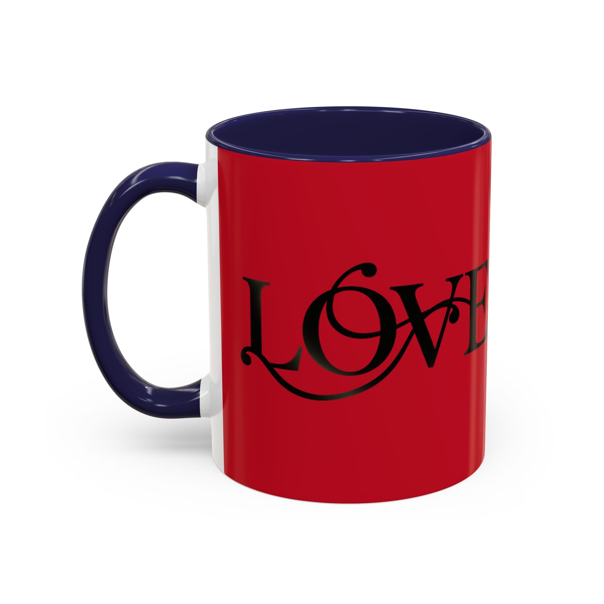 Love Script Accent Coffee Mug — Red &amp; Black Romantic Ceramic Coffee Cup (11oz)