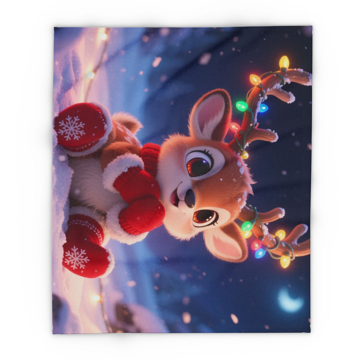 Cute Reindeer Fleece Blanket - Holiday Christmas Cozy Throw for Kids highlighted with a close-up of its print.