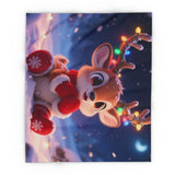 Cute Reindeer Fleece Blanket - Holiday Christmas Cozy Throw for Kids highlighted with a close-up of its print.