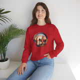 Side view of the Crewneck Sweatshirt - Sunset Couple Silhouette in Dripping Circle, highlighting its classic cut and fit.