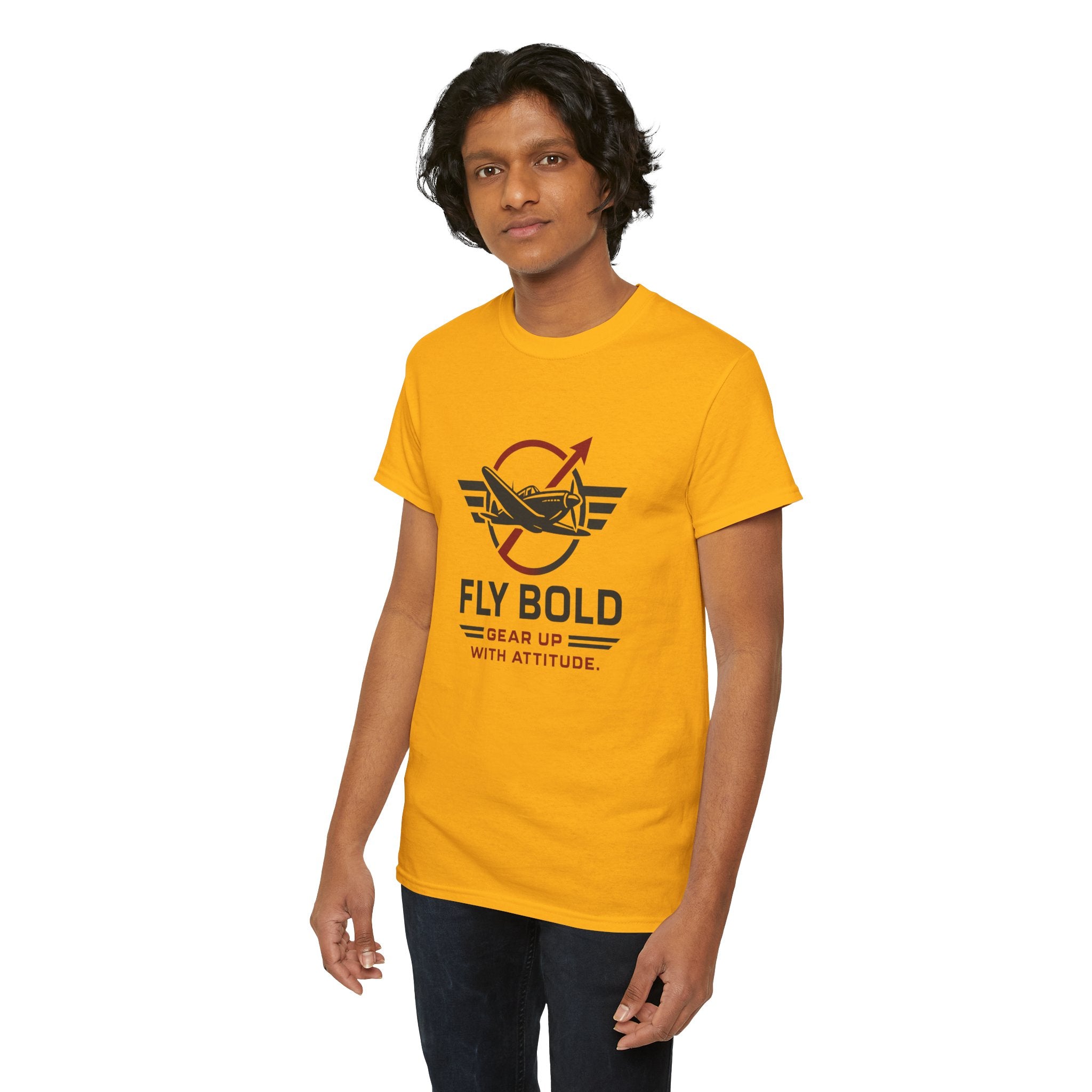 Casual outfit featuring the Fly Bold Graphic Tee and an aviation cap.