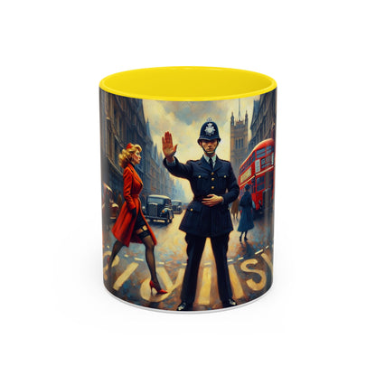 Vintage-Inspired Cityscape Accent Coffee Mug - 11oz &amp; 15oz alongside breakfast spread.