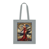 Vintage Pinup Tote Bag displayed outdoors, emphasizing its lightweight cotton design perfect for everyday use with retro-style artwork.