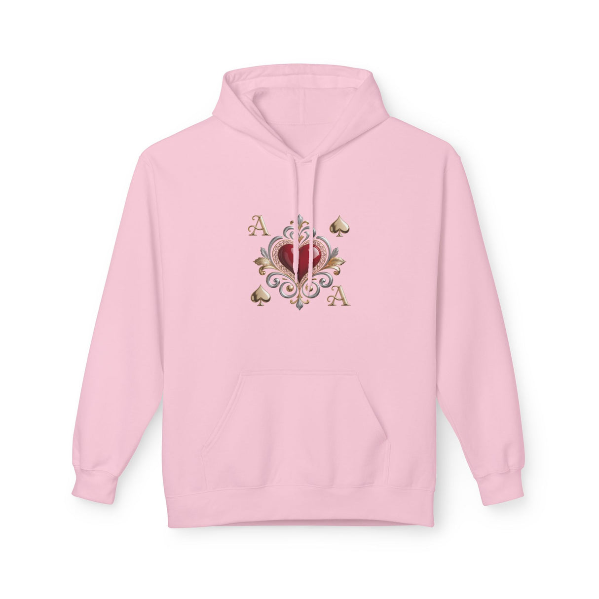 Ace of Hearts Decorative Hoodie displayed with emphasis on the cozy fabric and playful design.