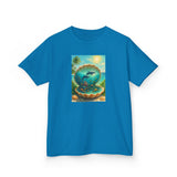 Front view of the Kids Tee — Ocean Pearl Dolphin Shell Beach Graphic capturing the bright seaside colors.