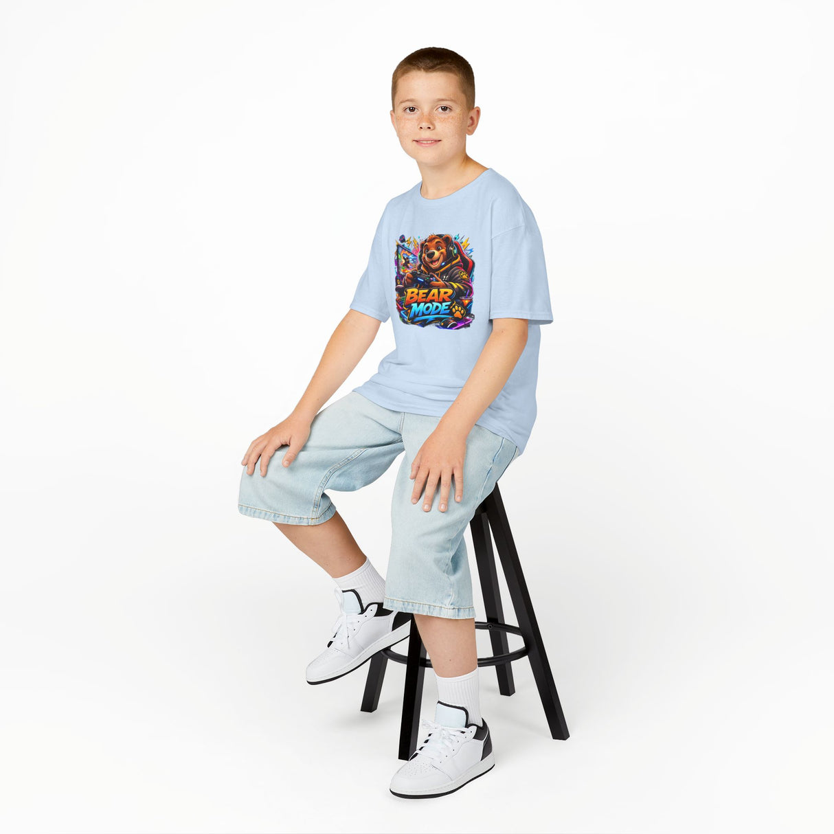Bear Mode Kids T‑Shirt — Colorful Cartoon Bear Graphic Tee