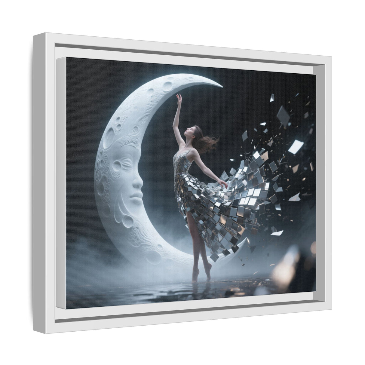 Framed Matte Canvas Art — Dancer & Moon Surreal Wall Decor beautifully framed to add elegance to any room.