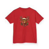 Kids Christmas Reindeer Tee — Cute Santa Hat Rudolph Holiday Shirt ready for cheerful holiday celebrations.