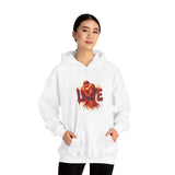 Model wearing the Love Embrace Hoodie, displaying the cozy fit and warm colors.