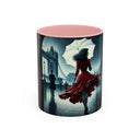 Elegant Cityscape Coffee Mug - 11oz filled with coffee, perfect for any beverage.