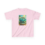 Full view of the Kids Tee — Ocean Pearl Dolphin Shell Beach Graphic in a casual outfit setting.