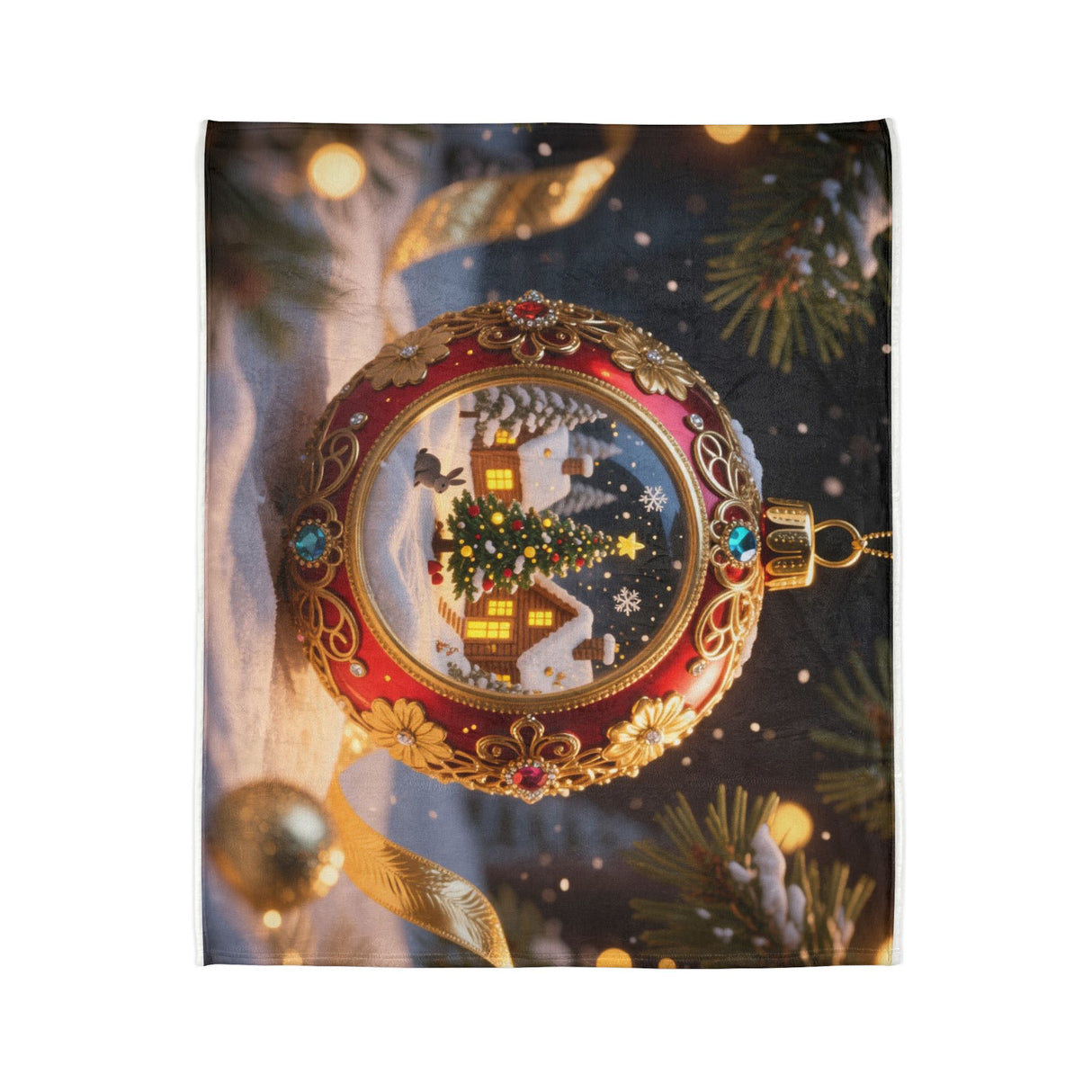 Family enjoying the Christmas Ornament Holiday Blanket — Cozy Festive Throw while relaxing on a couch, adding warmth to their holiday celebrations.