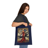 Vintage Pinup Tote Bag with a fashion-forward woman portraying retro elegance, perfect for the modern style enthusiast.