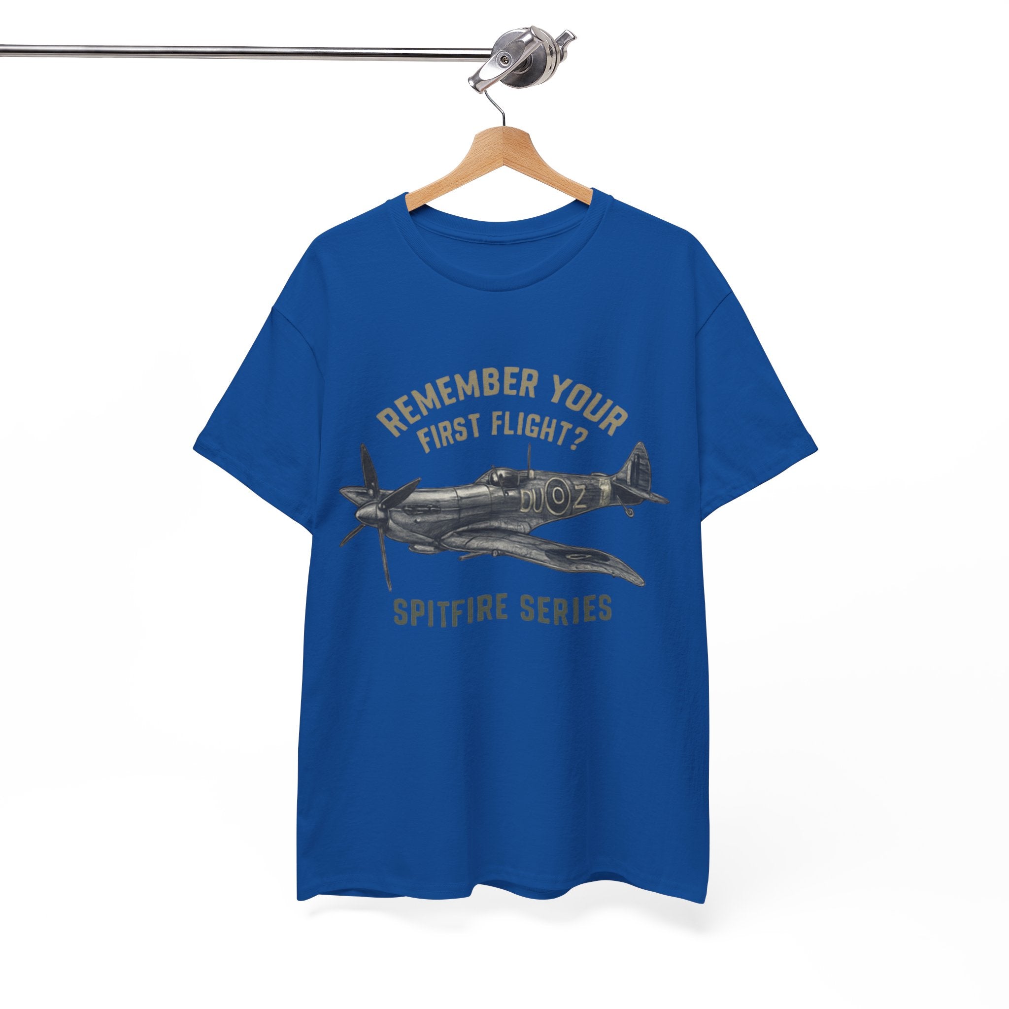 Artistic shot of the Spitfire Series T-Shirt styled with aviation-themed decor.