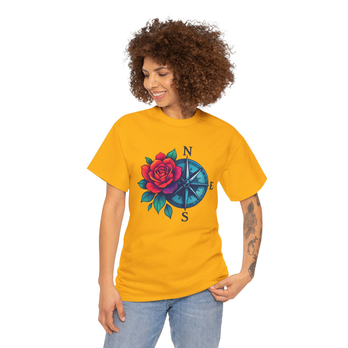 Compass Rose Tee — Red Rose Nautical Compass Graphic T-Shirt featuring a vibrant compass and rose design.