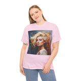Stylish display of the Portrait Art T-Shirt on a hanger to highlight its artistic design.