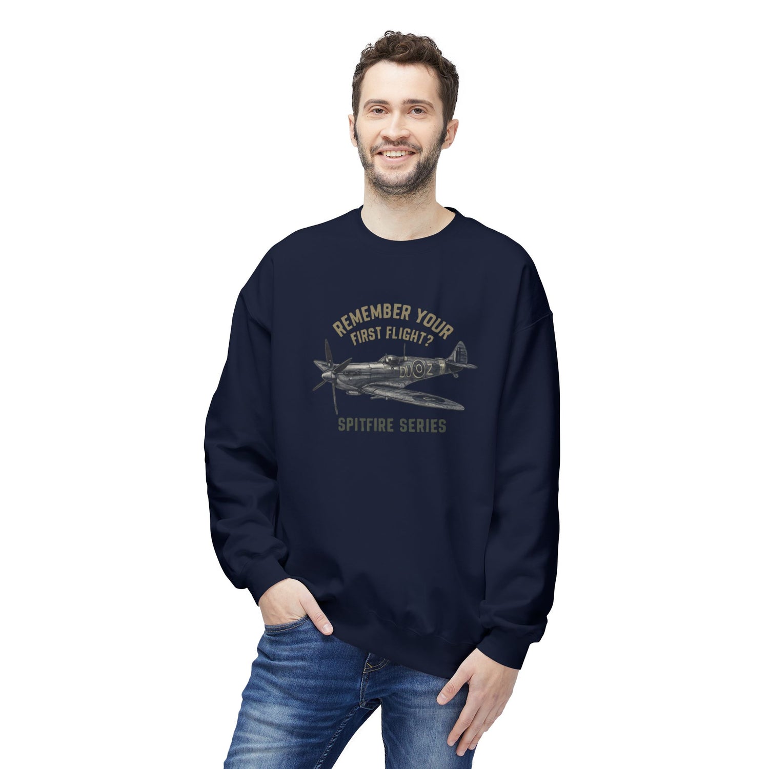Spitfire Series Sweatshirt – "Remember Your First Flight" Vintage Plane Crewneck US