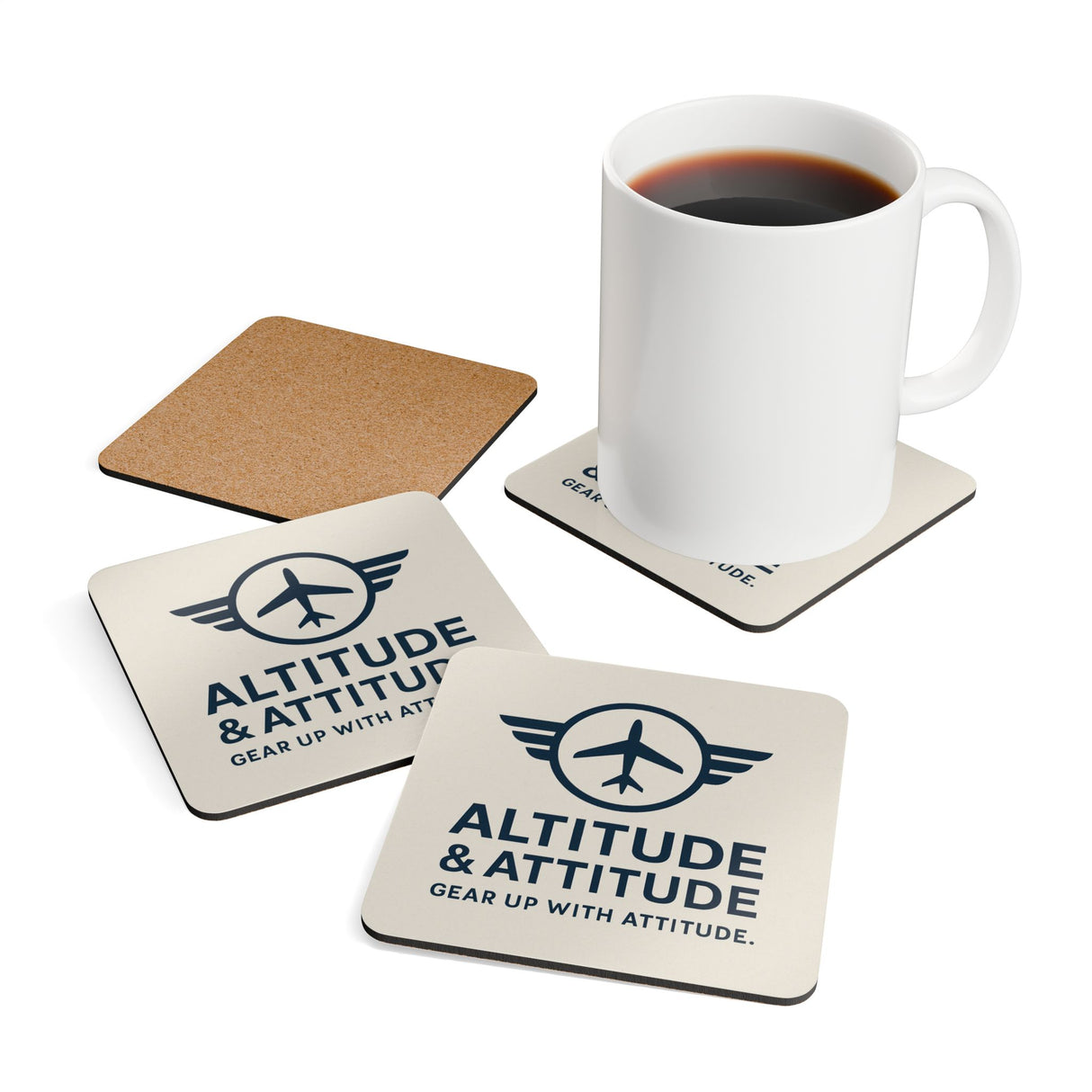Altitude & Attitude Corkwood Coaster Set featuring vibrant colors and a glossy finish.