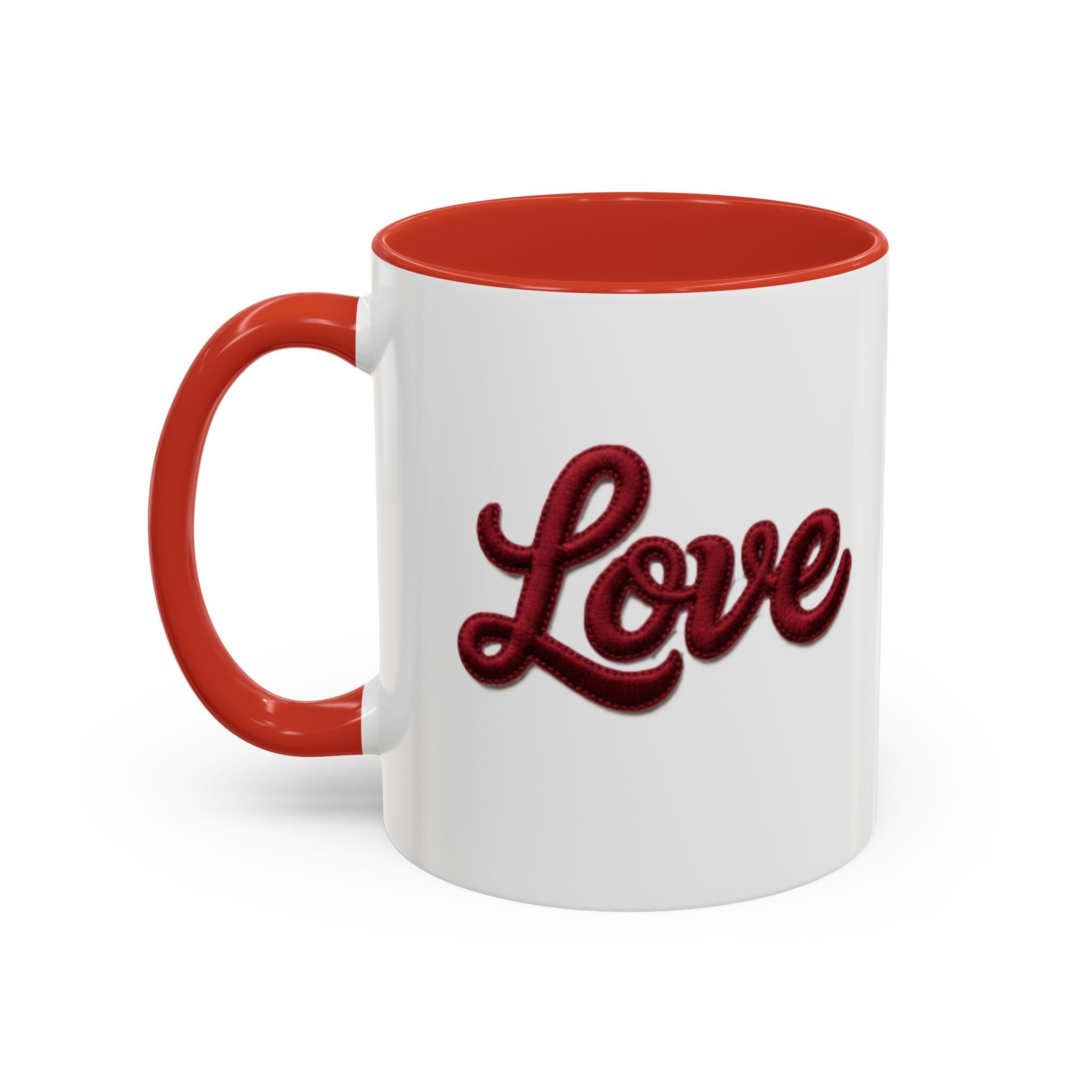 Love Accent Coffee Mug — Red Script Love Design (11oz)