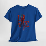 Artwork inspired design of LOVE Couple Silhouette T-Shirt — Romantic Dripping Love Design capturing love and creativity.