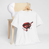 Zoomed-in perspective of the Lip Bite Graphic Tee's collar and fabric texture.