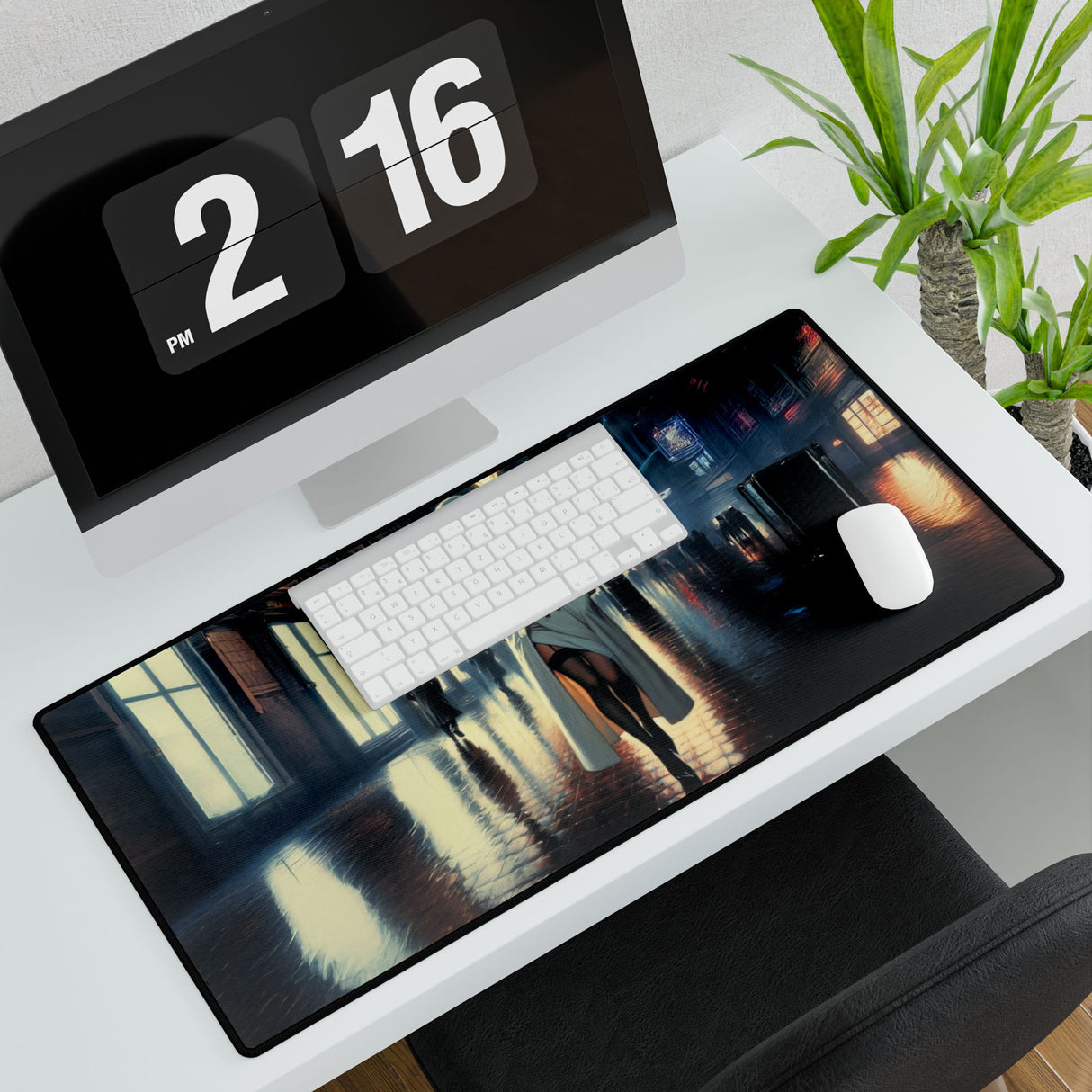 Stylish Office Accessory for Your Workspace, featuring a colorful urban scenery on a desk mat - 31.5" × 15.5".
