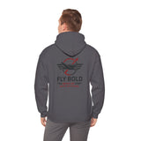 Fly Bold Hoodie worn by student pilot, symbolizing passion for aviation.