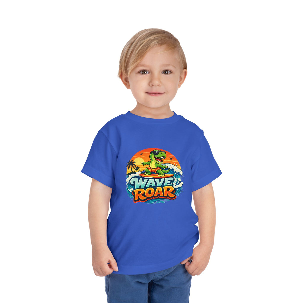 Wave Roar Toddler Tee — Dino Surf Beach Graphic Shirt