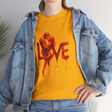 Model showcasing Love Silhouette T-Shirt - Romantic Dripping Heart Design with excitement and vibrancy.